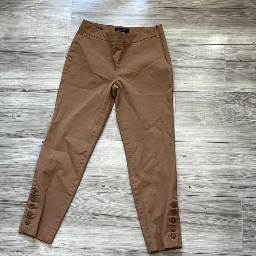 Talbots Tan Cropped Pants with Button Accents